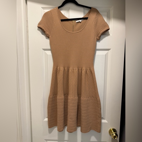 Sandro Tan Ribbed Midi Dress - Picture 1 of 3